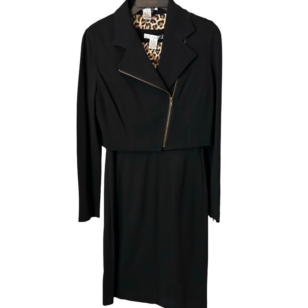 BRAND NEW!!! Black 2PC Dress Suit with Cropped Zip Jacket and Leopard Print